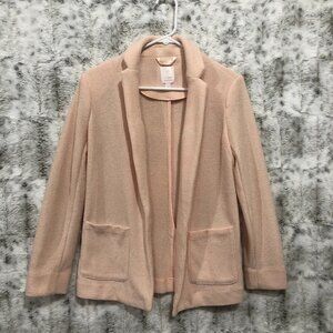 LC Lauren Conrad Women XS Peach Open Front Crochet Knit Cardigan Sweater Pocket